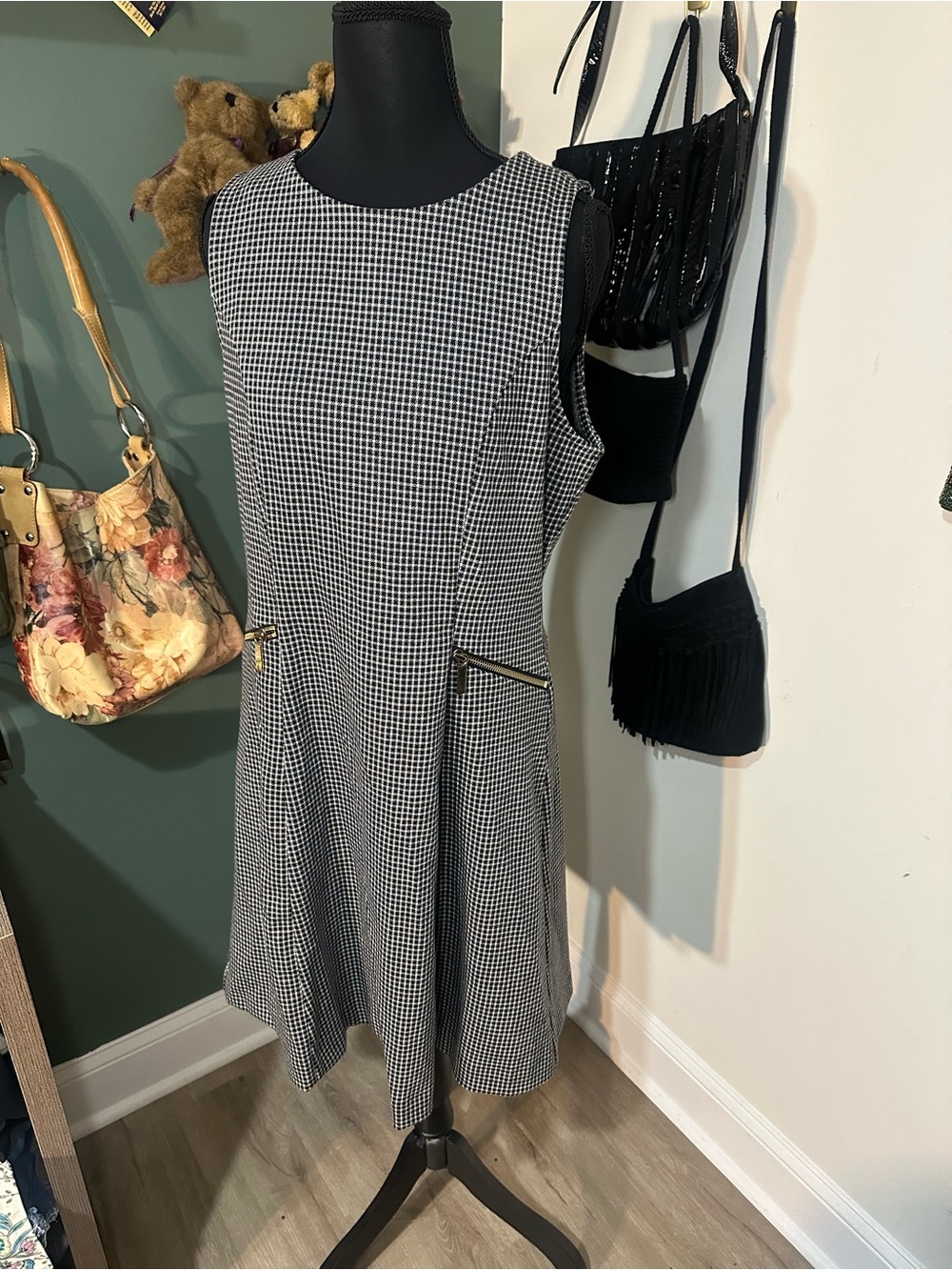 NWT Ann Taylor Factory Stretchy Gingham Sleeveless Dress Size 8 Pockets